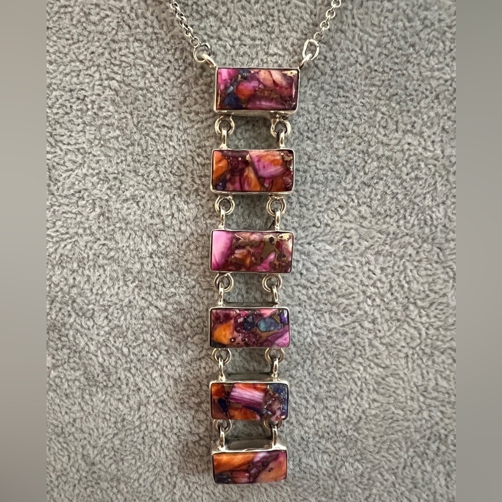 ❤️ Pink Dahlia Turquoise 925 Southwestern Navajo Style Bar Necklace 18+2” 21.6gm